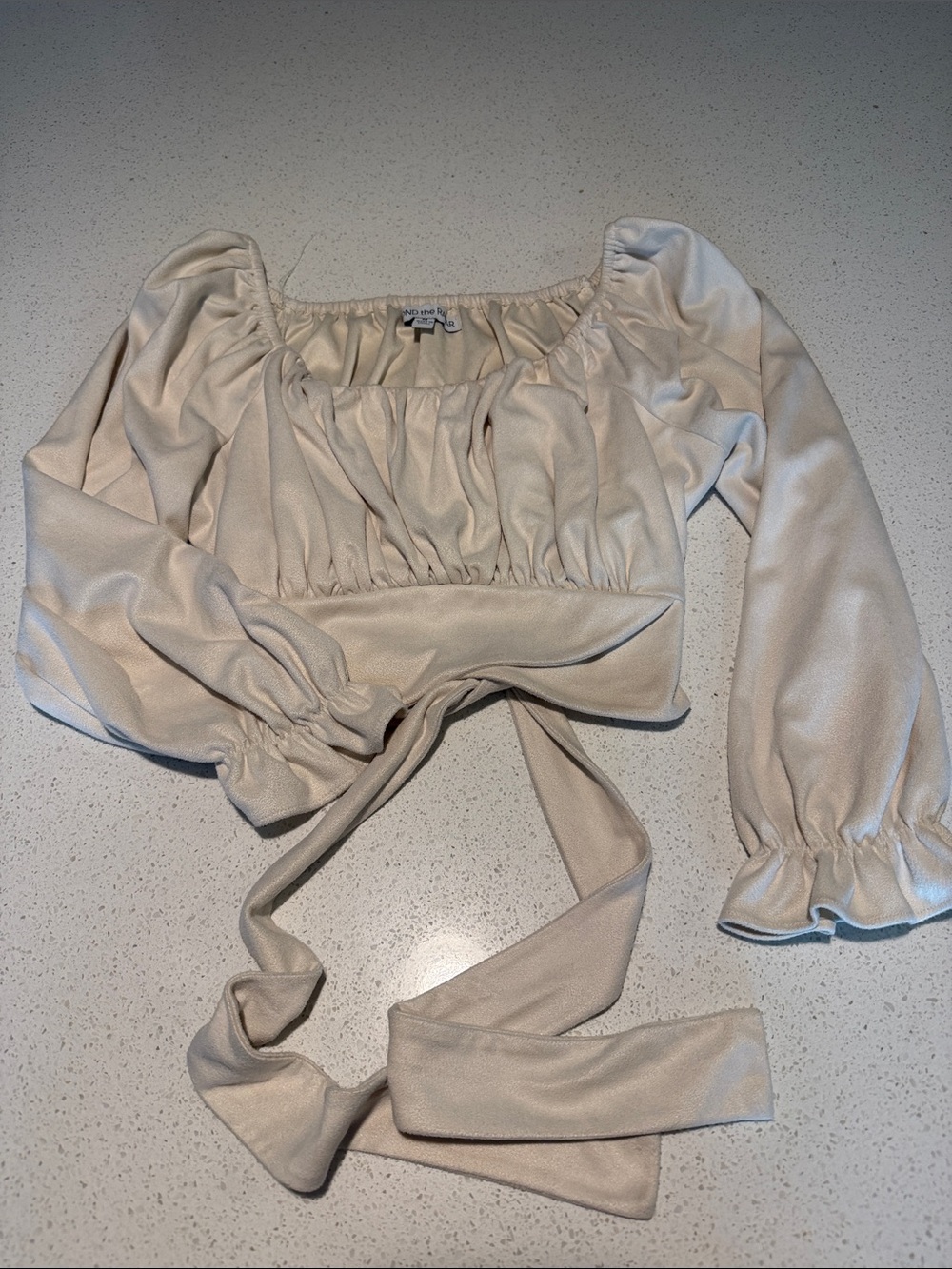 Cream Long-Sleeve Wrap Crop Top
